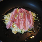cooking of Japanese pan cake, okonomiyaki