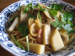 Spaghetti with bamboo shoots